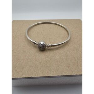 Pandora Moments Pave Heart Clasp Bangle Bracelet Sterling Silver 925 590728CZ